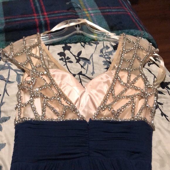 Navy blue formal gown with Heavily embellished bodice by Night Studio - Picture 4 of 5